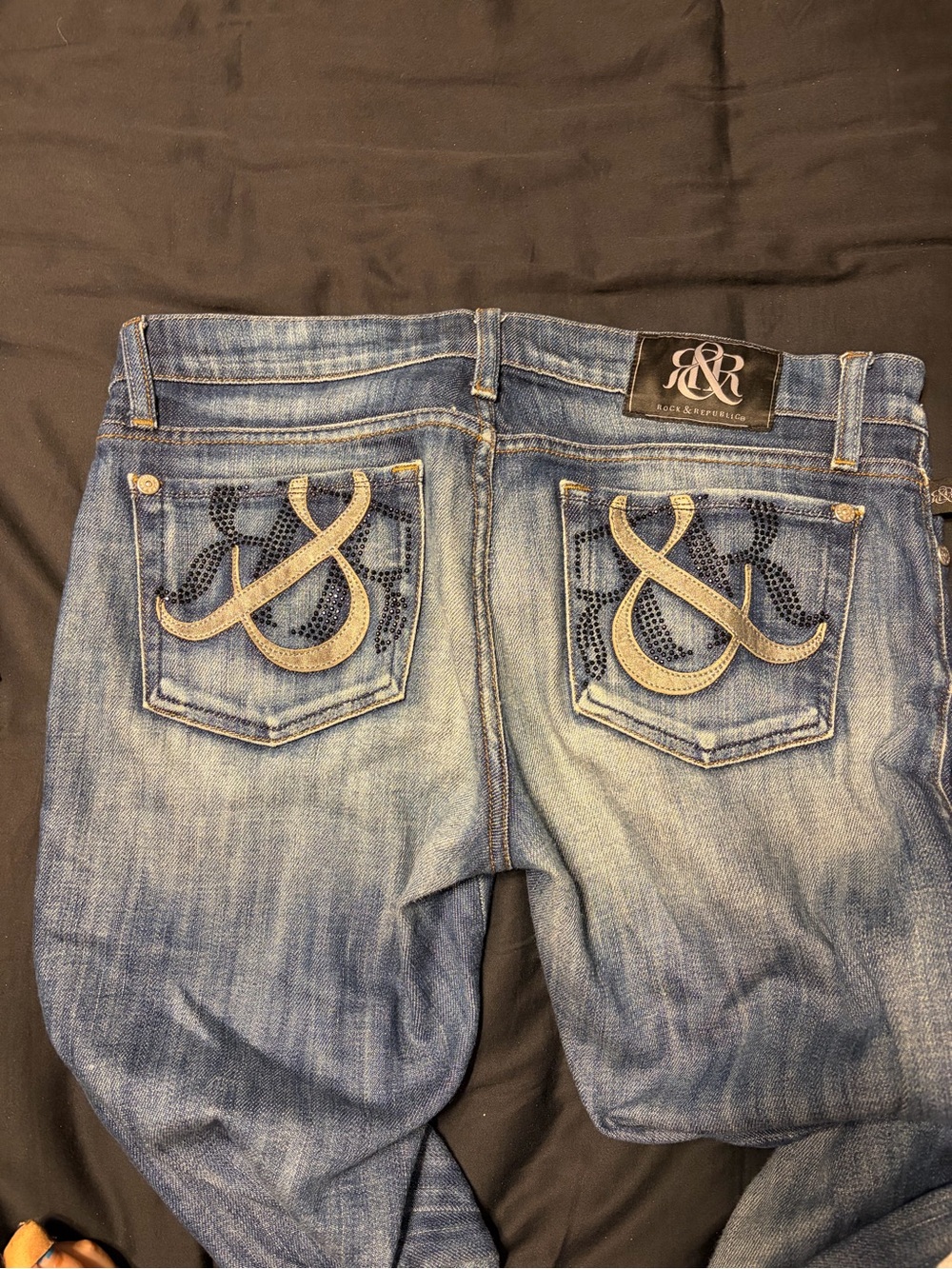 Rock & Republic Stella Y2K Rhinestone Pocket Jeans 29x34 Vintage Low Rise